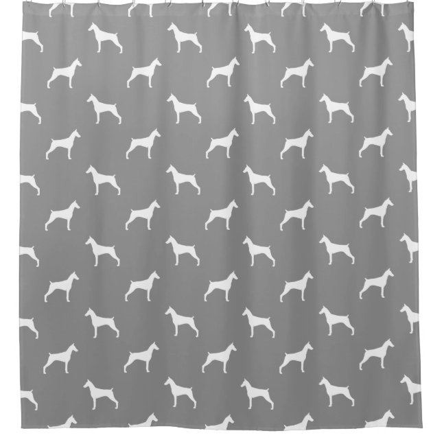 Doberman Pinscher Silhouettes Pattern Grey Shower Curtain (Front)