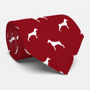 Doberman Pinscher Silhouettes Pattern Red Tie