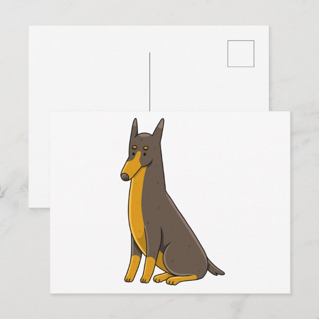 Doberman Pinscher Sitting Cartoon Postcard (Front/Back)