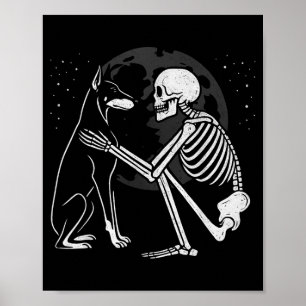 Doberman Pinscher Skeleton Moon Halloween Dog Poster