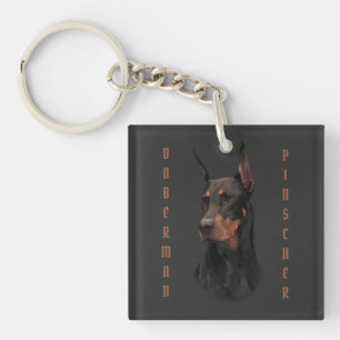 Doberman Pinscher, Square Wall Clock T-Shirt Butto Key Ring
