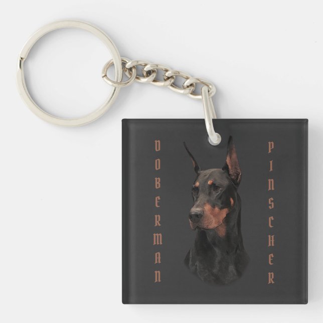 Doberman Pinscher, Square Wall Clock T-Shirt Butto Key Ring (Front)