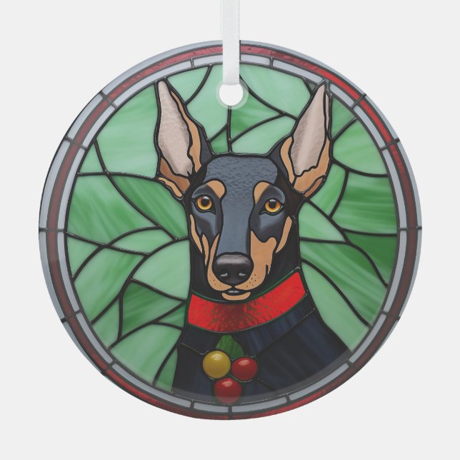 Doberman Pinscher Stained Glass Christmas  Tree Decoration (Front)