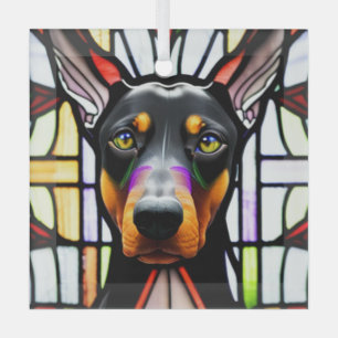 Doberman Pinscher "Stained Glass"  Glass Tree Decoration