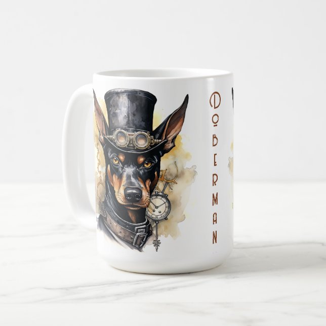 Doberman Pinscher Steampunk Dog Coffee Mug (Front Left)