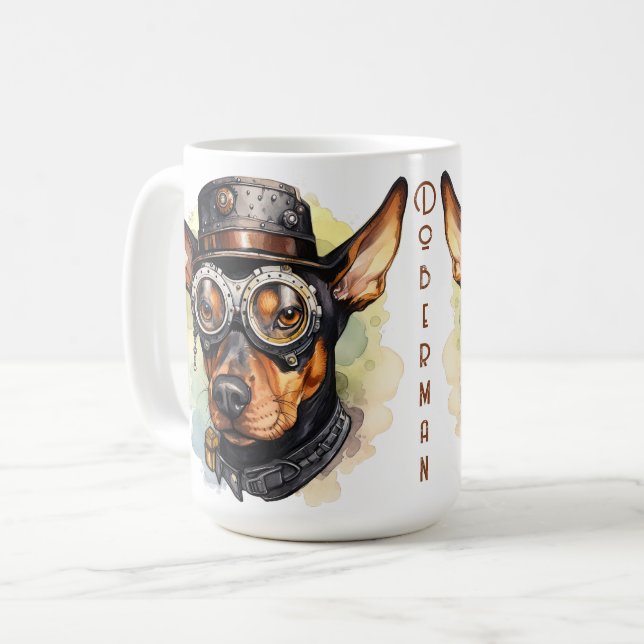 Doberman Pinscher Steampunk Dog Coffee Mug (Front Left)