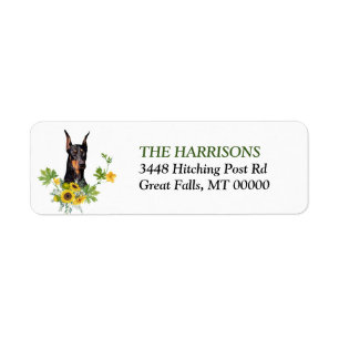 Doberman Pinscher Sunflower Wreath Return Address Return Address Label