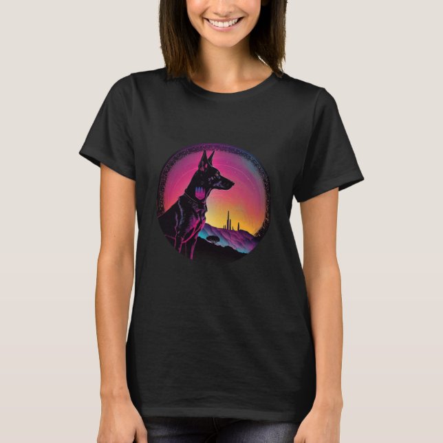 Doberman Pinscher Synthwave 80s Retrowave Aestheti T-Shirt (Front)