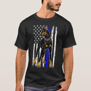 Doberman Pinscher Thin Blue Line America Flag T-Shirt