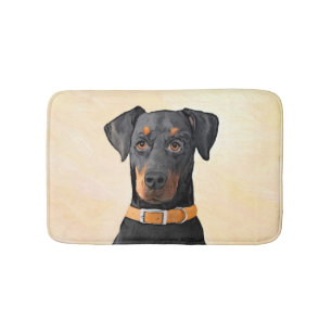 Doberman Pinscher Uncropped Painting Original Art Bath Mat