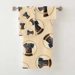 Doberman Pinscher Uncropped Painting Original Art Bath Towel Set