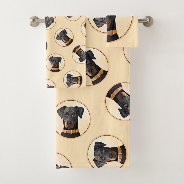 Doberman Pinscher Uncropped Painting Original Art Bath Towel Set (Insitu)