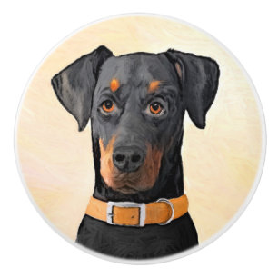 Doberman Pinscher Uncropped Painting Original Art Ceramic Knob