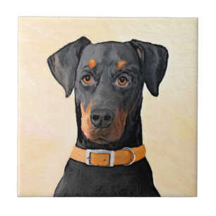 Doberman Pinscher Uncropped Painting Original Art Ceramic Tile