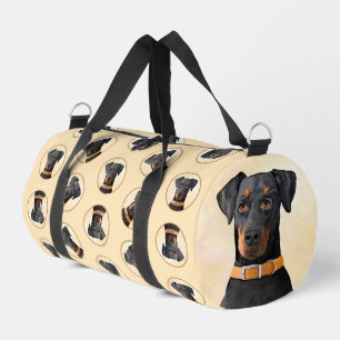 Doberman Pinscher Uncropped Painting Original Art Duffle Bag