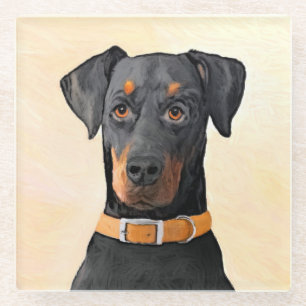 Doberman Pinscher Uncropped Painting Original Art Glass Coaster