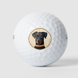 Doberman Pinscher Uncropped Painting Original Art Golf Balls