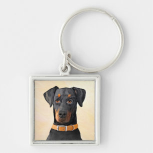 Doberman Pinscher Uncropped Painting Original Art Key Ring