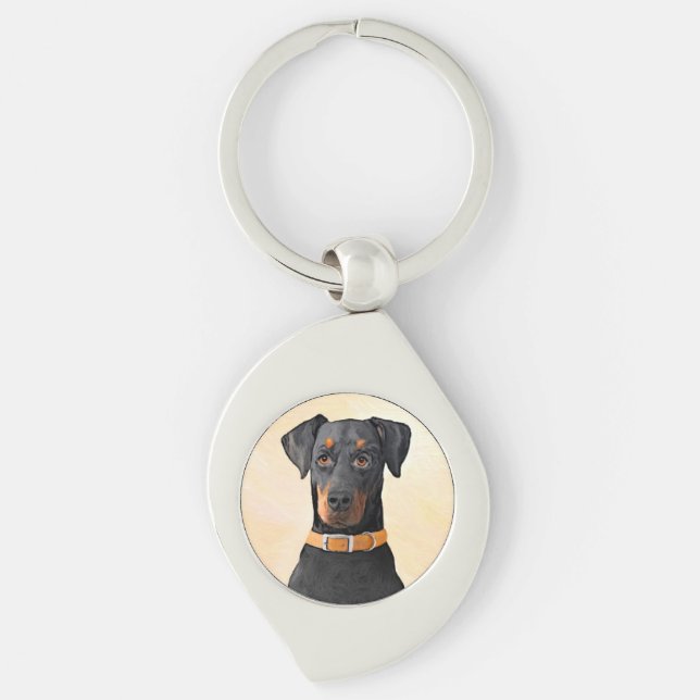 Doberman Pinscher Uncropped Painting Original Art Key Ring (Front)