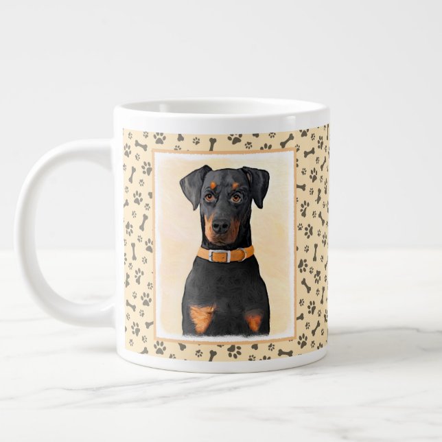 Doberman Pinscher Uncropped Painting Original Art Large Coffee Mug (Left)
