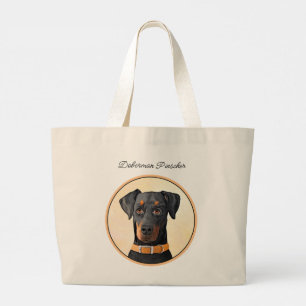 Doberman Pinscher Uncropped Painting Original Art Large Tote Bag