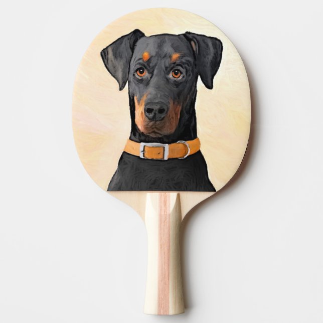Doberman Pinscher Uncropped Painting Original Art Ping Pong Paddle (Front)