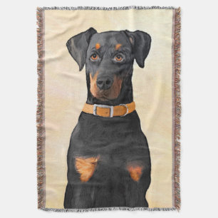 Doberman Pinscher Uncropped Painting Original Art Throw Blanket