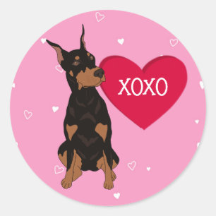 Doberman Pinscher Valentines Day  Classic Round Sticker