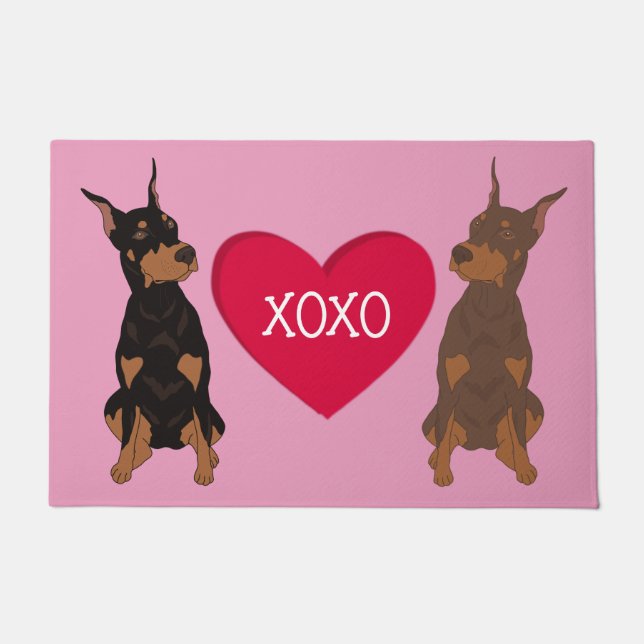 Doberman Pinscher Valentines Day  Doormat (Front)