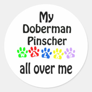 Doberman Pinscher Walks Design Classic Round Sticker