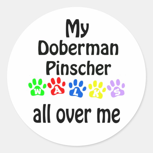 Doberman Pinscher Walks Design Classic Round Sticker (Front)