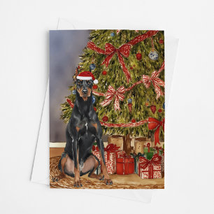 Doberman Pinscher Watercolor Christmas Tree Card