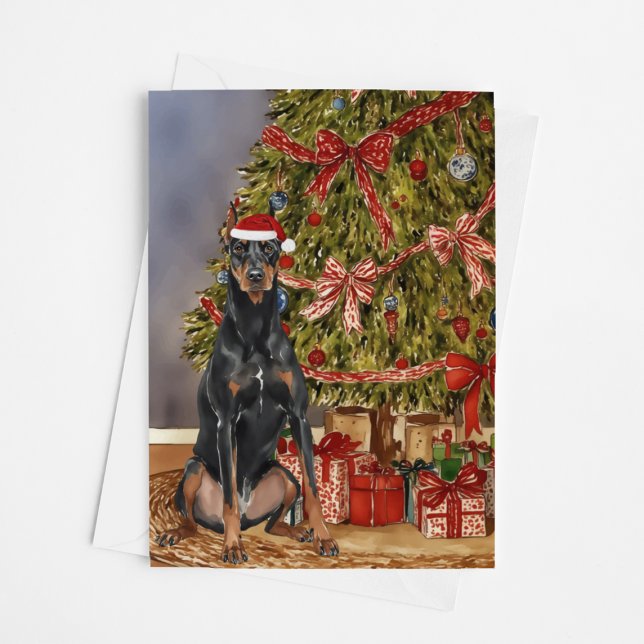 Doberman Pinscher Watercolor Christmas Tree Card (Creator Uploaded)
