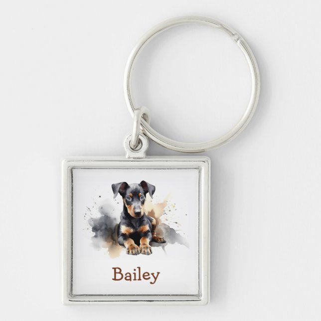 Doberman Pinscher Watercolor Keychain (Front)