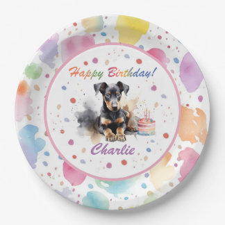 Doberman Pinscher Watercolor Paper Plate
