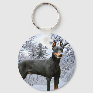 Doberman Pinscher Winter Snow Keychain