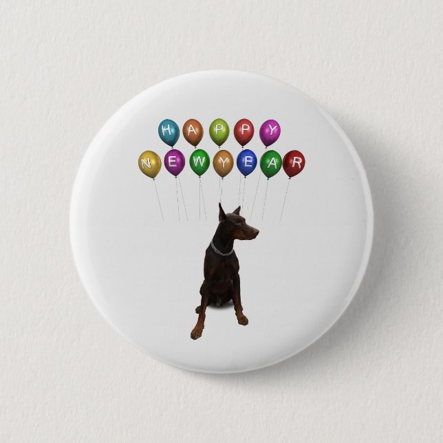 Doberman Pinscher wishing Happy New Year 2016 6 Cm Round Badge (Front)