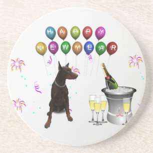 Doberman Pinscher wishing Happy New Year 2016 Coaster