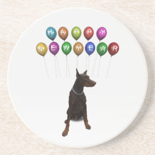 Doberman Pinscher wishing Happy New Year 2016 Coaster
