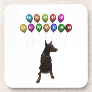 Doberman Pinscher wishing Happy New Year 2016 Coaster