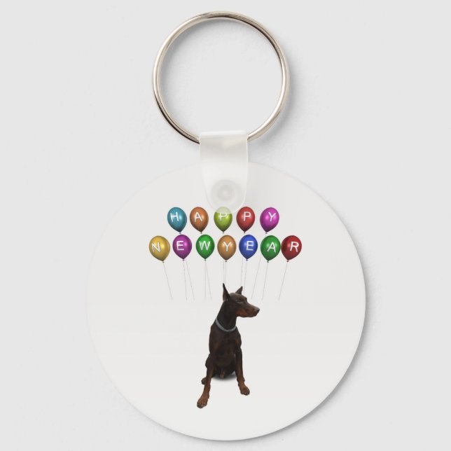 Doberman Pinscher wishing Happy New Year 2016 Key Ring (Front)