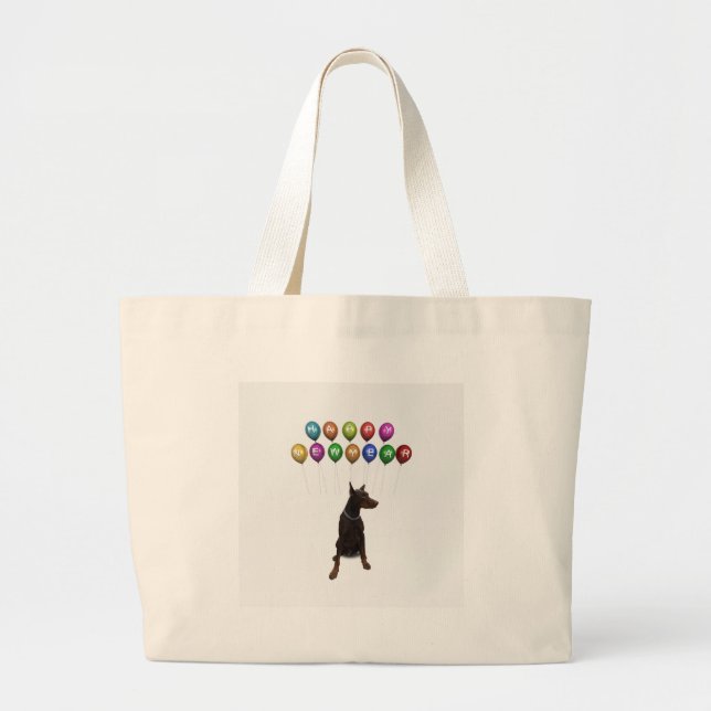 Doberman Pinscher wishing Happy New Year 2016 Large Tote Bag (Front)