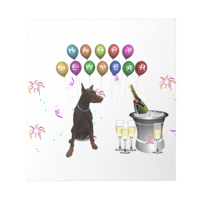 Doberman Pinscher wishing Happy New Year 2016 Notepad (Front)