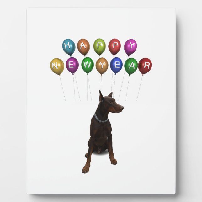 Doberman Pinscher wishing Happy New Year 2016 Plaque (Front)