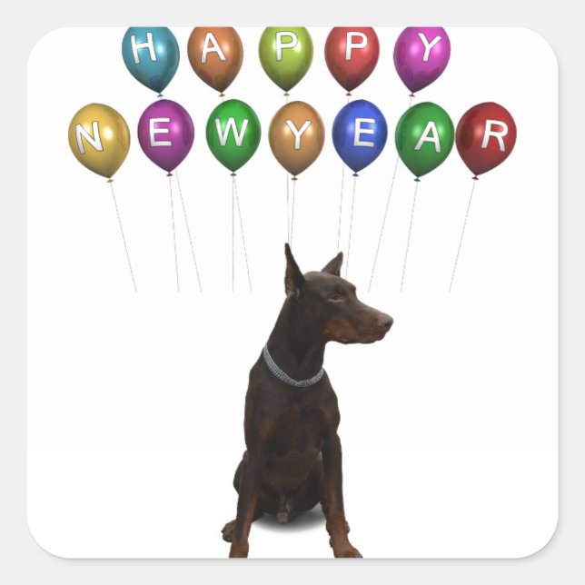Doberman Pinscher wishing Happy New Year 2016 Square Sticker (Front)