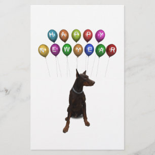 Doberman Pinscher wishing Happy New Year 2016 Stationery
