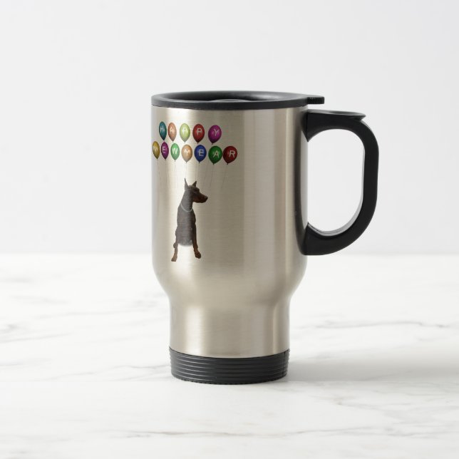 Doberman Pinscher wishing Happy New Year 2016 Travel Mug (Right)