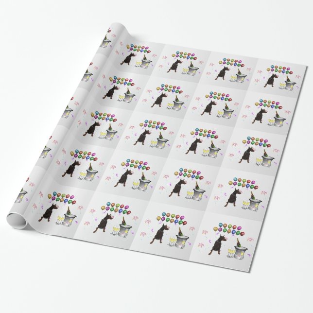 Doberman Pinscher wishing Happy New Year 2016 Wrapping Paper (Unrolled)