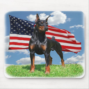 Doberman Pinscher with flag mousepad