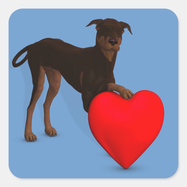 Doberman Pinscher With Heart Square Sticker (Front)